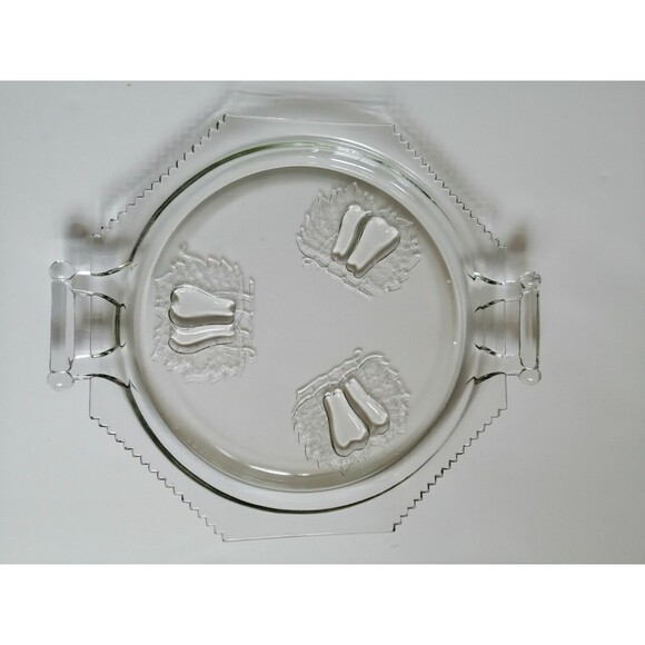 Vintage Mid Century Modern Large Clear Glass Plate Dish With Handle Pear Pattern - Picture 1 of 2